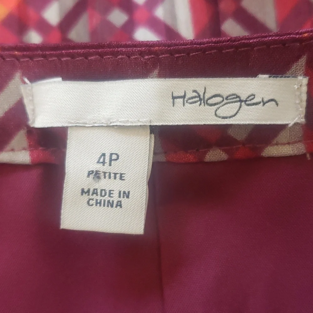 HALOGEN Geometric Pleated Fit & Flare Dress Burgundy Plum 4P Office Wedding